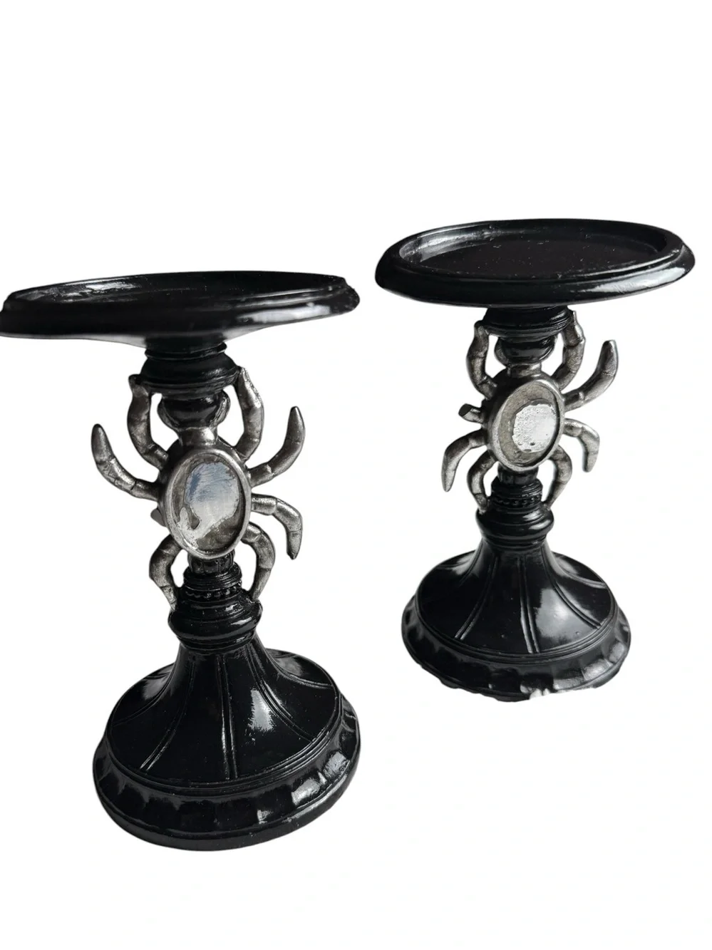 2 Spider Pedestal Candle Holders Halloween Goth Whimsical Witchy Victorian Edwar
